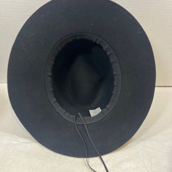 Large Brim Wool Fedora Hat Accented w/Leather Band Trim Black - Picture 3 of 12